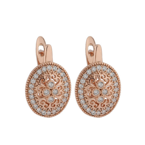 Zircon Earrings Rose Gold Hollow Leaves Ear Clip