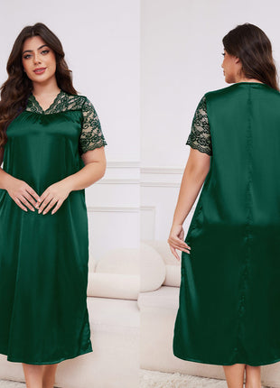 Plus Size Ice Silk Short Sleeve Loose Casual Nightdress