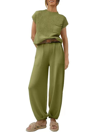 Solid Color New Pocket Design Ankle-tied Two-piece Set