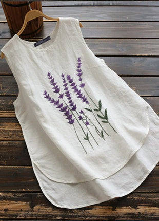 Korean Embroidered Sleeveless Crew Neck Top