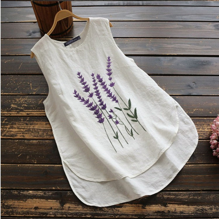 Korean Embroidered Sleeveless Crew Neck Casual Vest