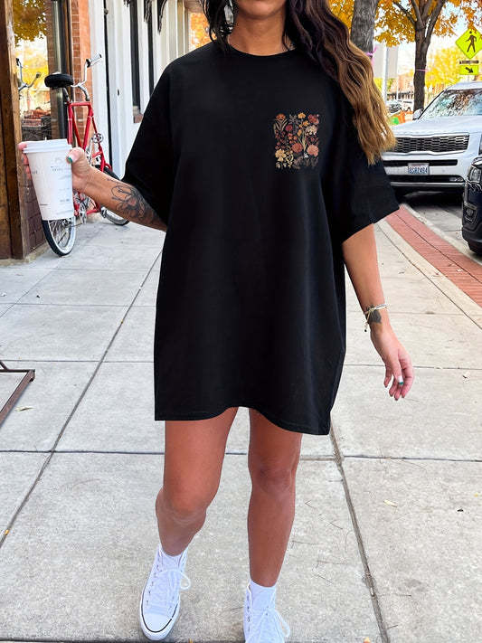Floral Neck Tee Short Sleeve Dress