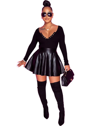 PU Leather Swing Skirt