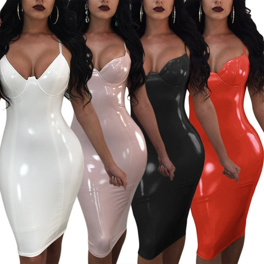 V-neck Strap Zipper Furcal Lower Hem Dress