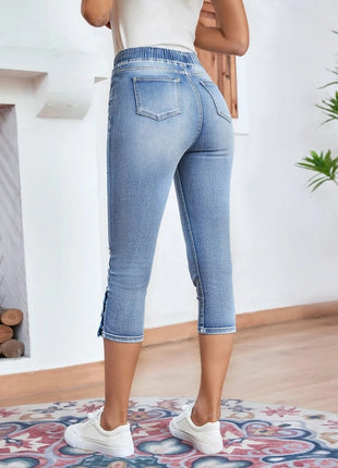 Elastic Waistband Lace-up Stretch Jeans