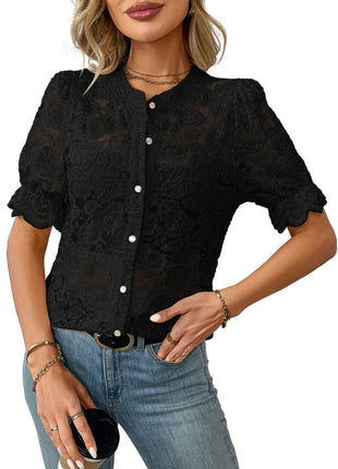 Casual Summer Lace Short Sleeve Button Shirt