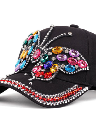 Butterfly Diamond Denim Peaked Cap