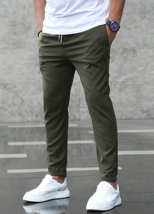 Casual Slim Fit Drawstring Trousers with Pockets