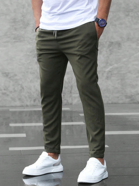 Casual Slim Fit Drawstring Trousers with Pockets