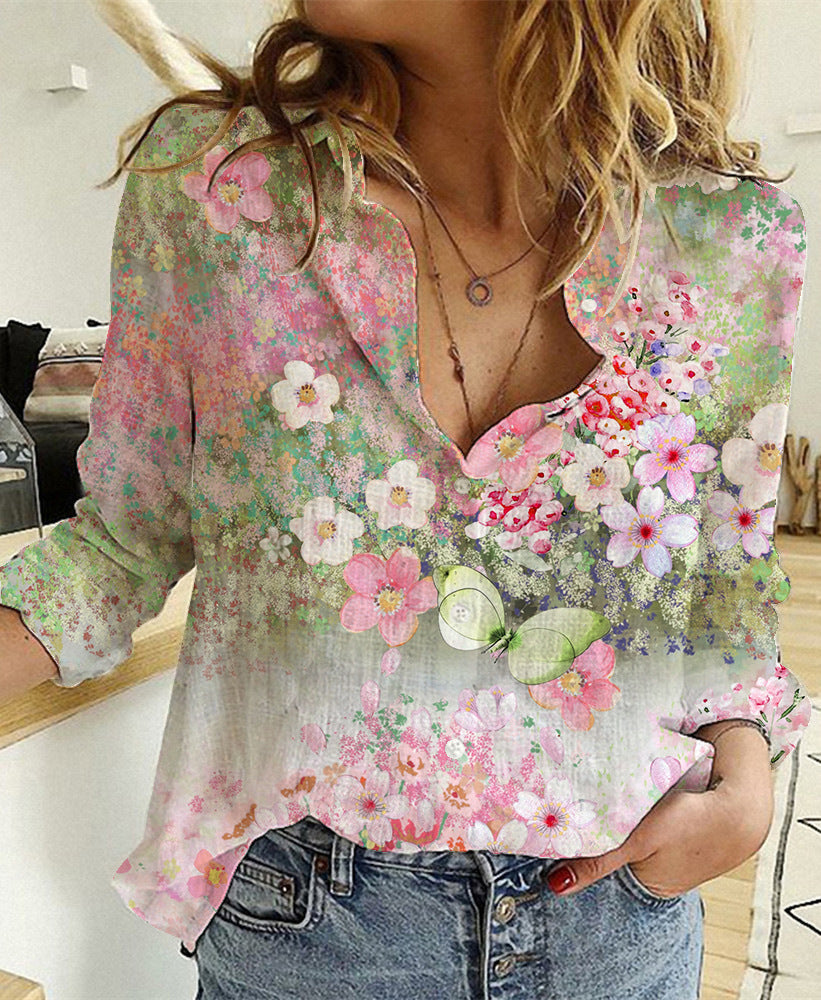 Fashionable Simple Printed Long-sleeved Shirt