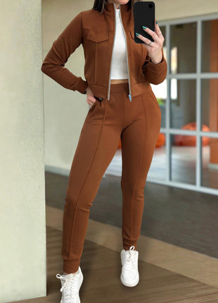 Casual Long Sleeve Coat and Pants Two-piece Set