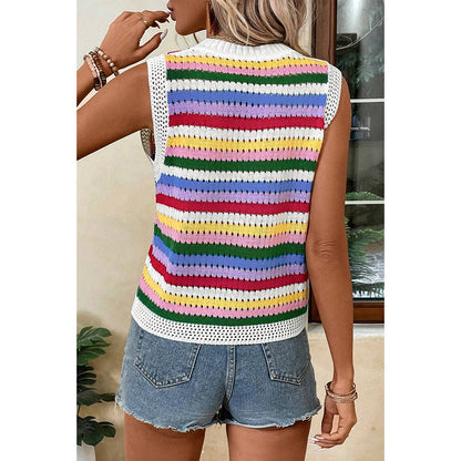 Japanese Dopamine Contrast Color Striped Round Neck Pullover