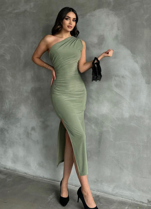 Shoulder Split Waist Fitted Sleeveless Dress