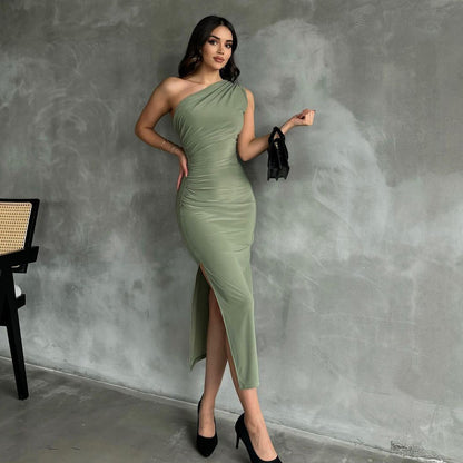 Shoulder Split Waist Fitted Sleeveless Dress