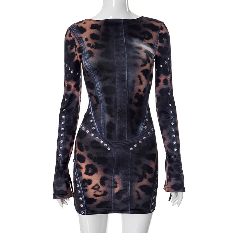 Leopard Metal Buckle Short Dress