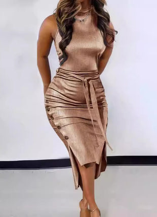 Lace-up Button Tight Dress