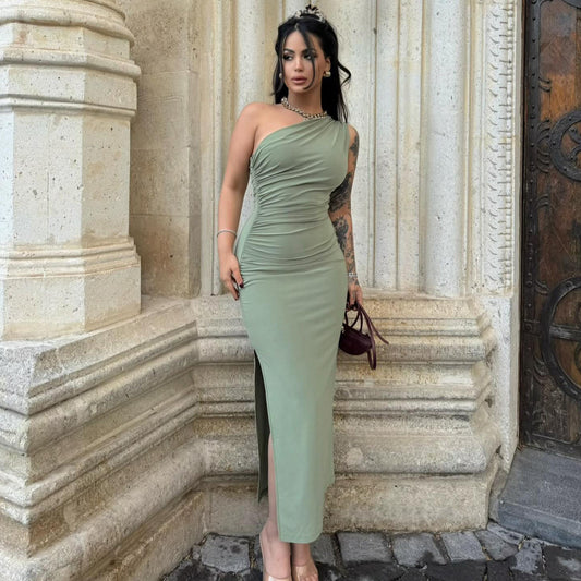 Shoulder Split Waist Fitted Sleeveless Dress