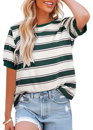 Round Neck Mosaic Large Striped Loose Shirt