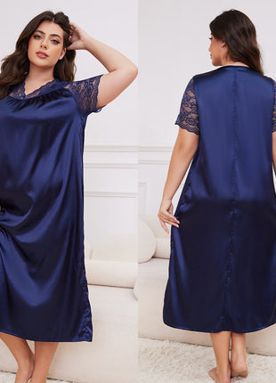 Plus Size Ice Silk Short Sleeve Loose Casual Nightdress