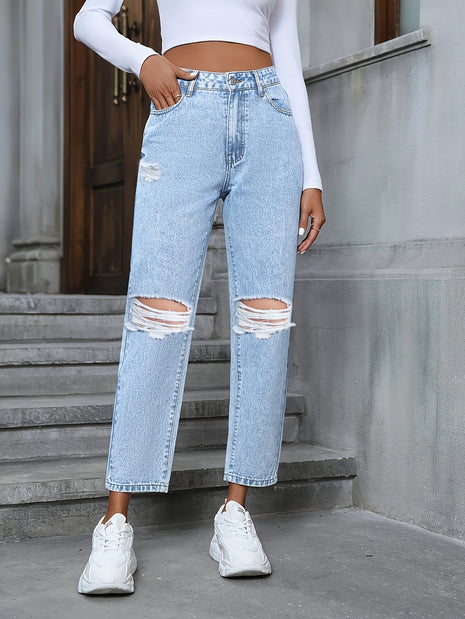 Casual Loose Straight Ripped Denim Jeans