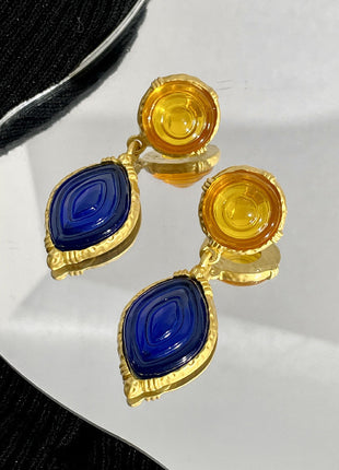 Vintage Yellow & Blue Crystal Earrings