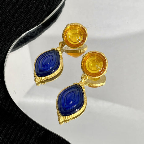 Vintage Yellow & Blue Crystal Earrings