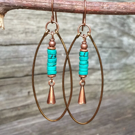 Bohemian Vintage Turquoise Beaded Pendant Earrings