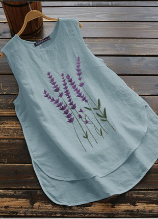 Korean Embroidered Sleeveless Crew Neck Top