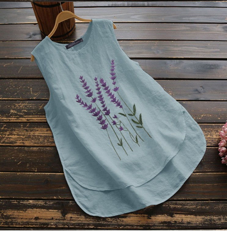 Korean Embroidered Sleeveless Crew Neck Casual Vest