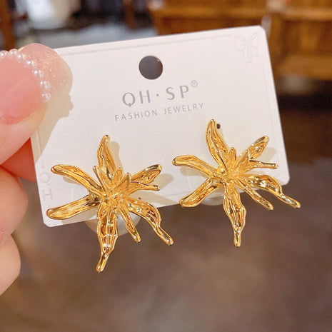 Cold Style Metal Flower Exaggerated Pearl Earrings