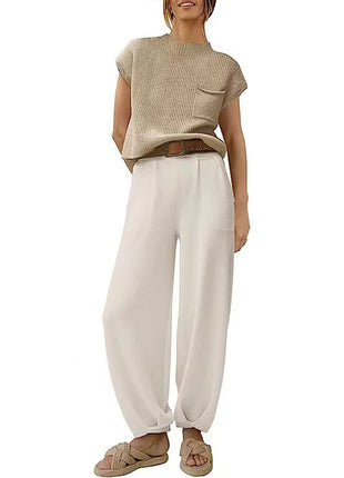 Solid Color New Pocket Design Ankle-tied Two-piece Set