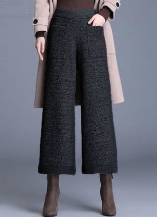 Small Woolen Wide-leg High Waist Cropped Pants