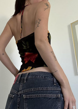 Slim Fit Halter Straps Vest Backless Hollow-out Top