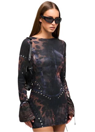 Leopard Metal Buckle Short Dress