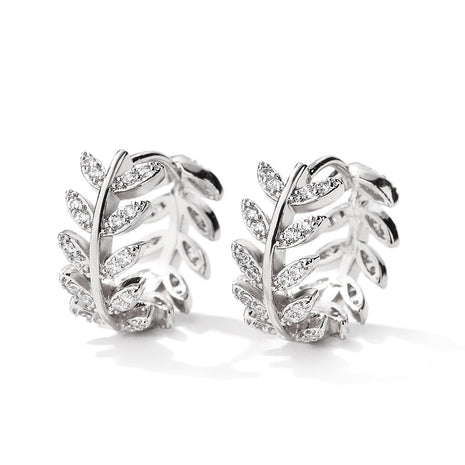 Korea Design Micro Inlaid Zircon Leaf-shaped Earrings