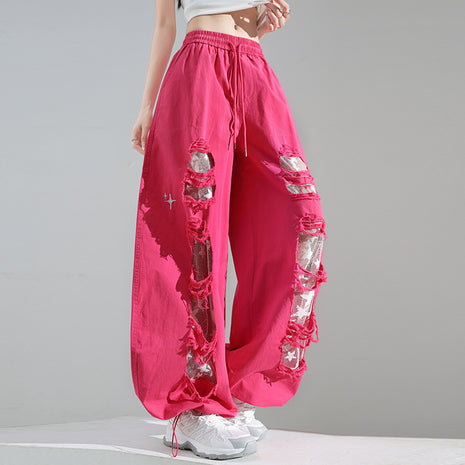 Ripped Lace Stitching Wide-Leg Casual Pants