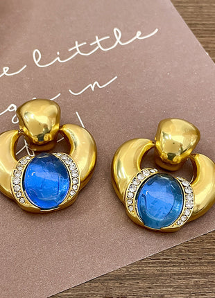Vintage U-Shape Blue Crystal Earrings