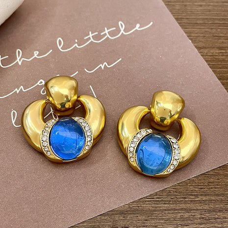 Vintage U-Shape Blue Crystal Earrings