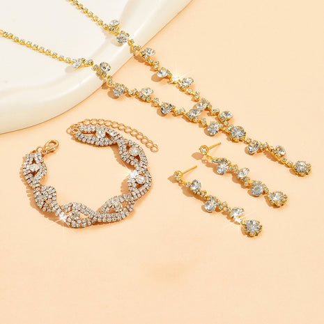 Artificial Crystal Necklace, Earrings & Bracelet Set