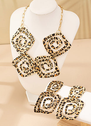 Circle Spiral Leopard Earrings & Necklace Suit