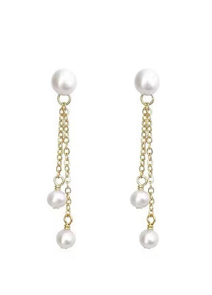 Natural Pearl Long Tassel Earrings