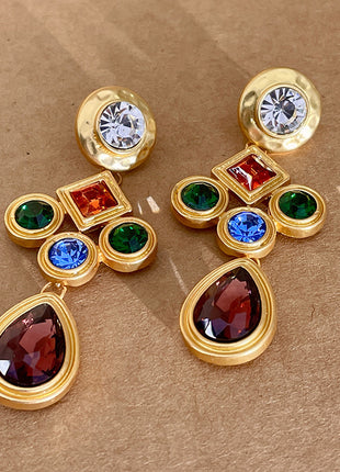 Shaped Red, Green & Blue Crystal Earrings