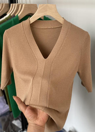 Ice Silk Slim Fit Slim Base Knitwear Short Sleeve