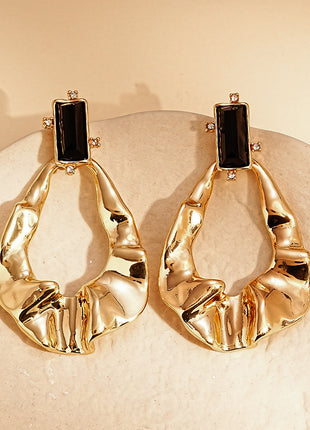 Black Rhinestone Irregular Pleated Water Drop Earrings