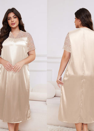 Plus Size Ice Silk Short Sleeve Loose Casual Nightdress