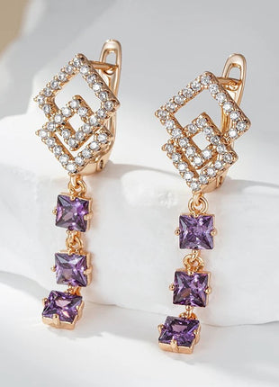 Double Row Purple & White Zircon Earrings
