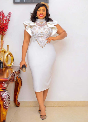 Ruffled Sleeves High Waist Temperament Mid-length Dress