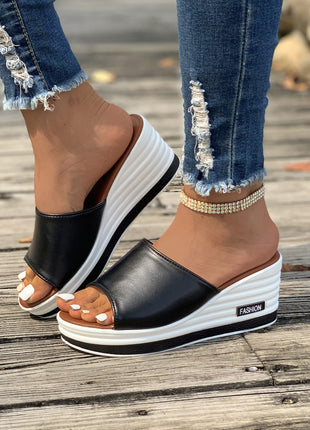 Stylish Peep Toe Wedge Mule
