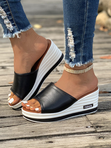 Stylish Peep Toe Wedge Mule