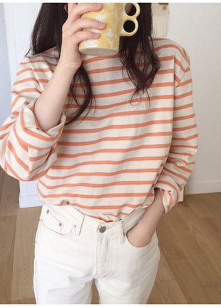 Korean Striped Long-sleeved Loose Inner Top